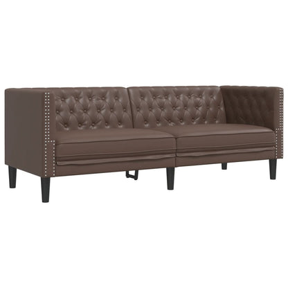 Chesterfield-Stijl Kunstleer Bruin Driezitsbank