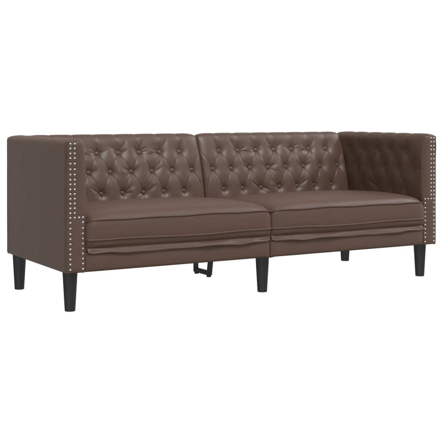 Chesterfield-Stijl Kunstleer Bruin Driezitsbank