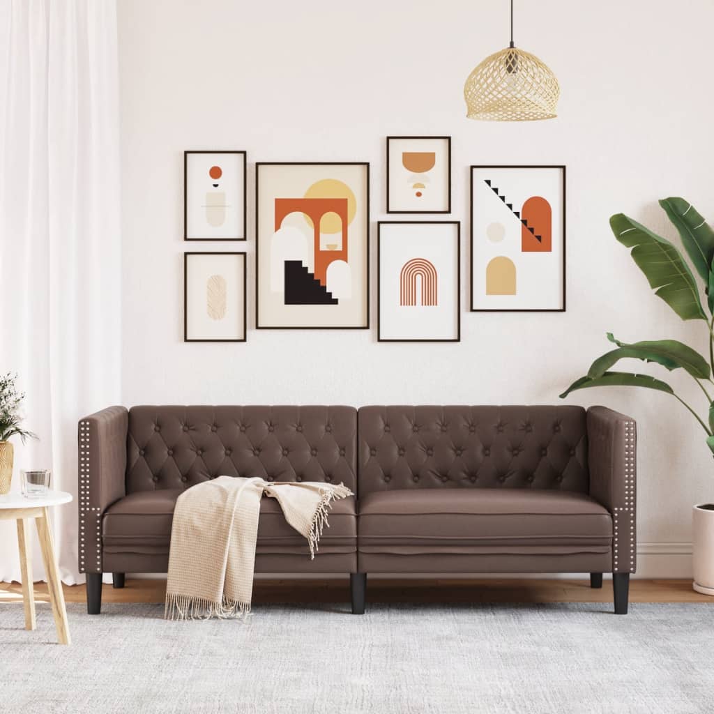 Chesterfield-Stijl Kunstleer Bruin Driezitsbank