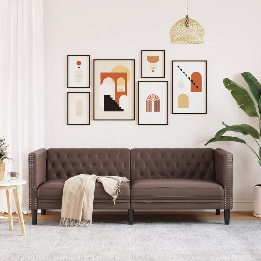 Chesterfield-Stijl Kunstleer Bruin Driezitsbank