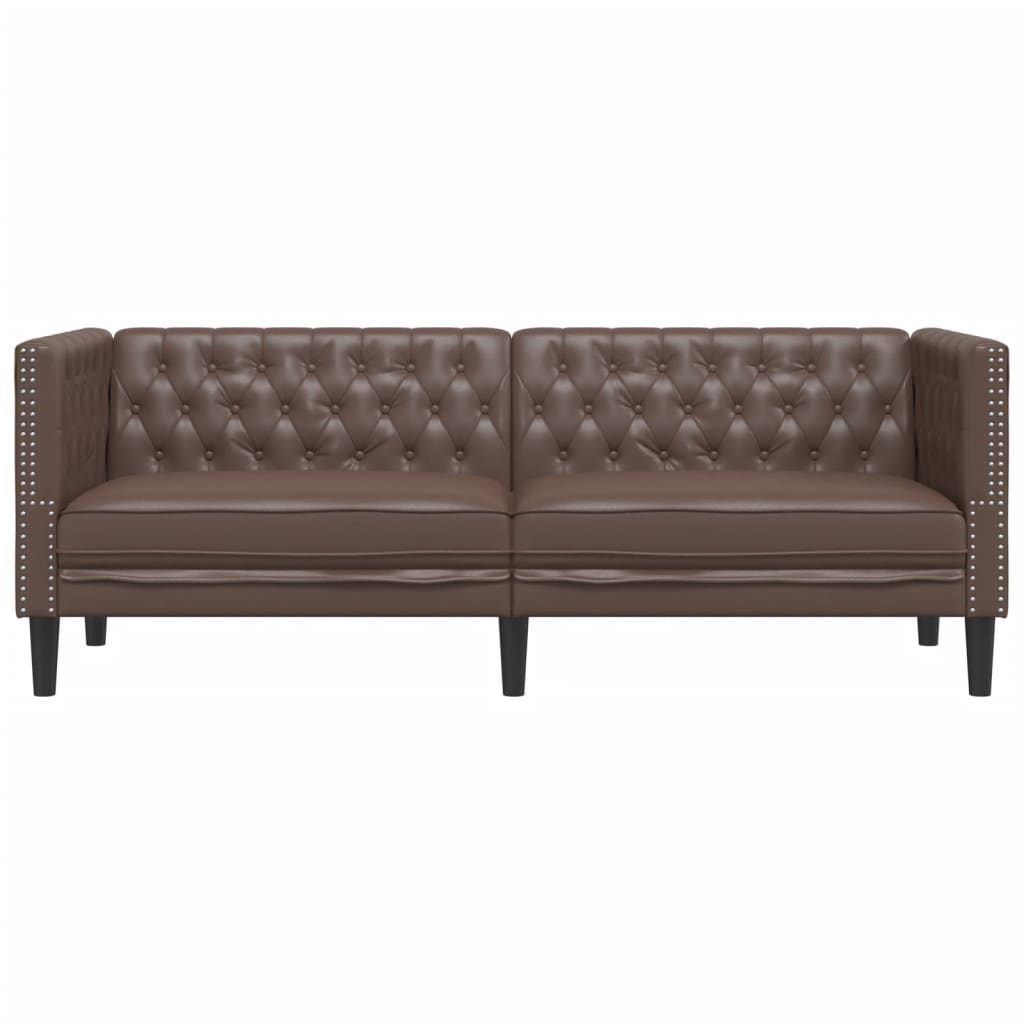 Chesterfield-Stijl Kunstleer Bruin Driezitsbank