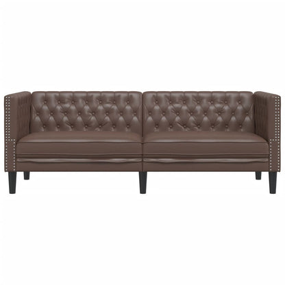 Chesterfield-Stijl Kunstleer Bruin Driezitsbank