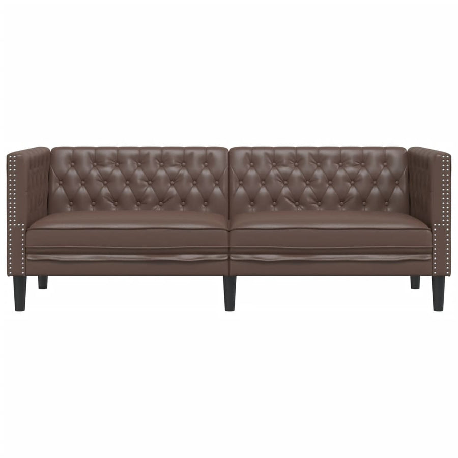 Chesterfield-Stijl Kunstleer Bruin Driezitsbank