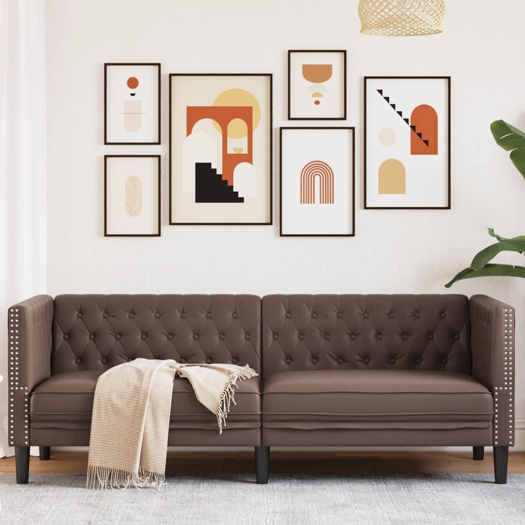 Chesterfield-Stijl Kunstleer Bruin Driezitsbank