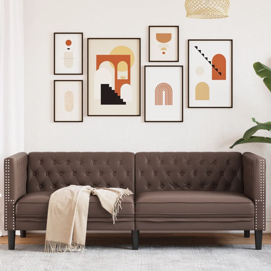Chesterfield-Stijl Kunstleer Bruin Driezitsbank