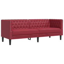Driezitsbank Chesterfield-stijl kunstleer wijnrood