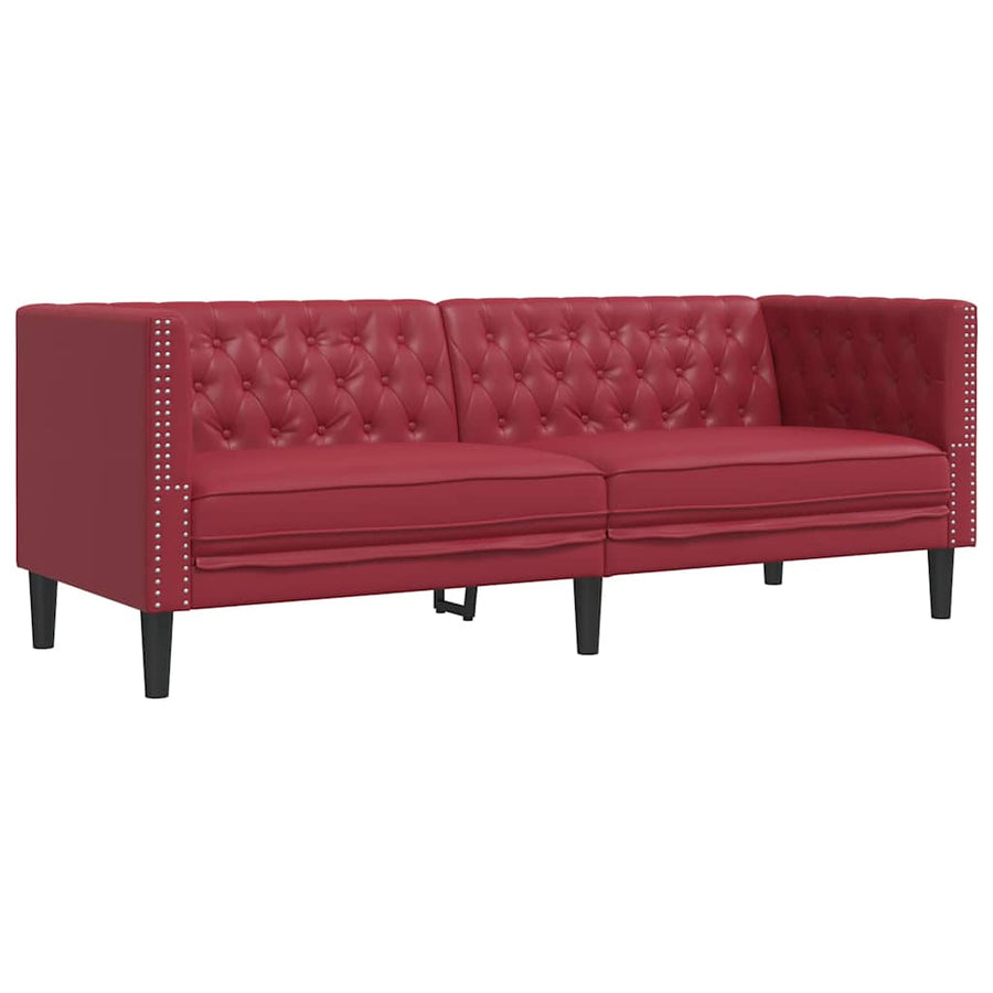 Driezitsbank Chesterfield-stijl kunstleer wijnrood