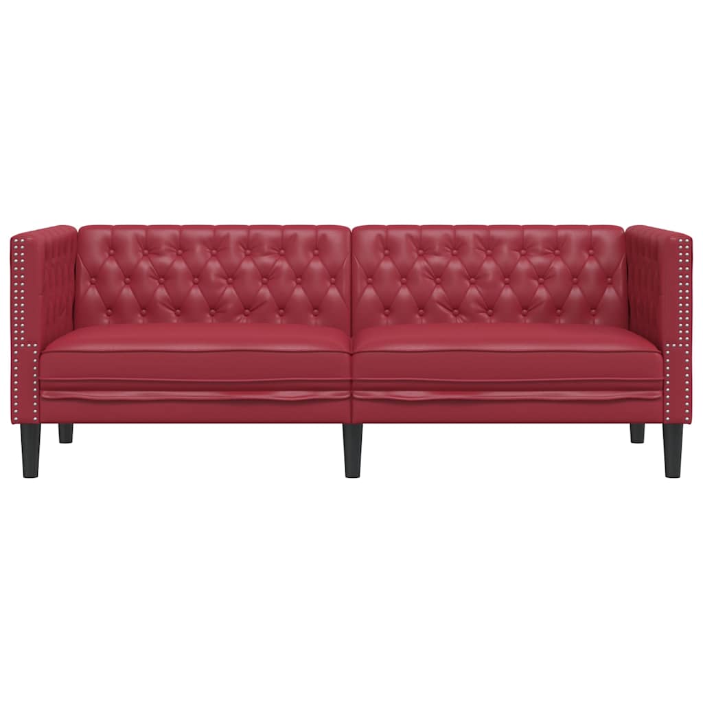 Driezitsbank Chesterfield-stijl kunstleer wijnrood