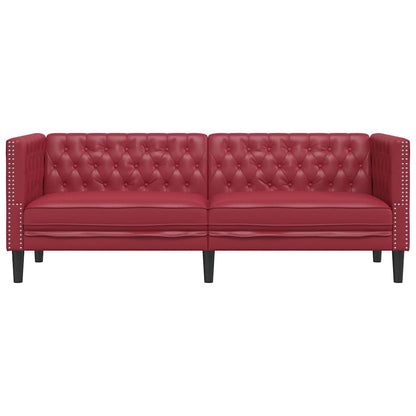 Driezitsbank Chesterfield-stijl kunstleer wijnrood
