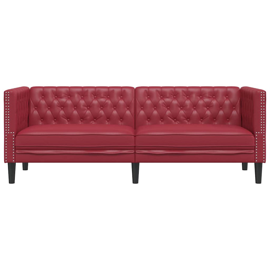 Driezitsbank Chesterfield-stijl kunstleer wijnrood