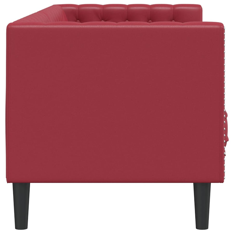 Driezitsbank Chesterfield-stijl kunstleer wijnrood