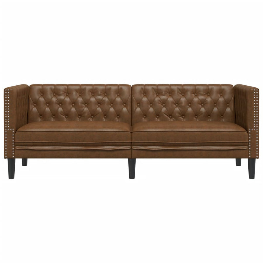 Driezitsbank Chesterfield-stijl kunstsuède bruin