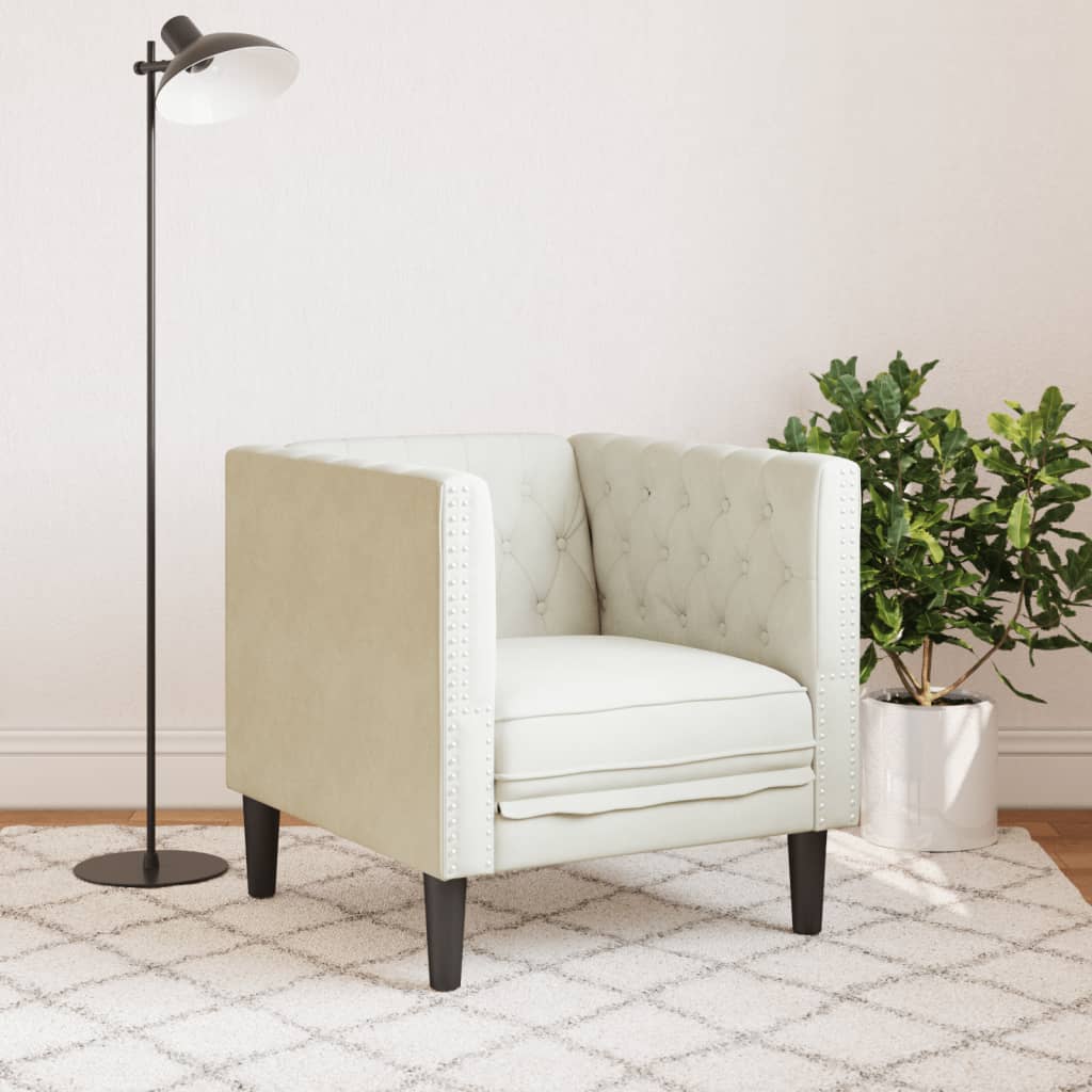 Fauteuil Chesterfield-Stijl Fluweel Kleurig Crème