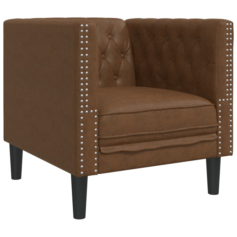 Fauteuil Chesterfield-stijl kunstsuède bruin