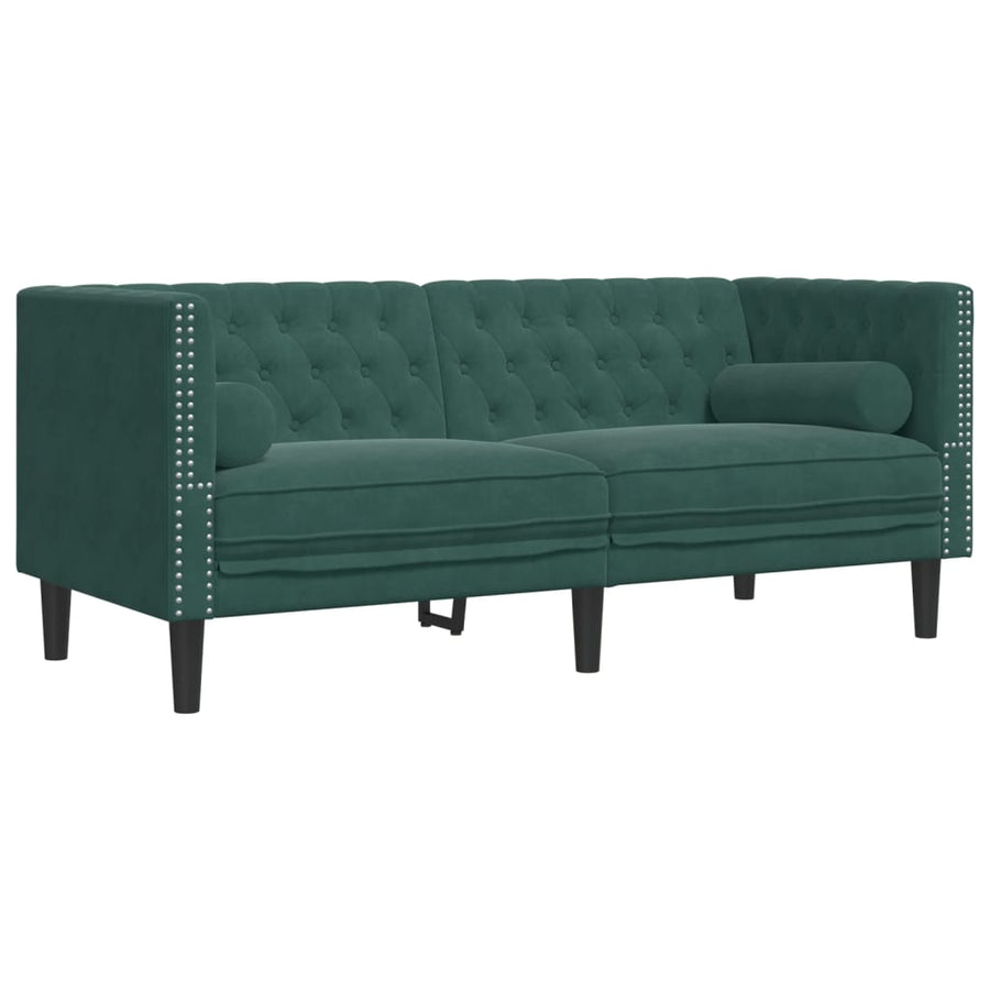 Tweezitsbank Chesterfield-stijl en bolsters fluweel donkergroen