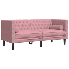 Chesterfield-Stijl En Bolsters Fluweel Roze Tweezitsbank