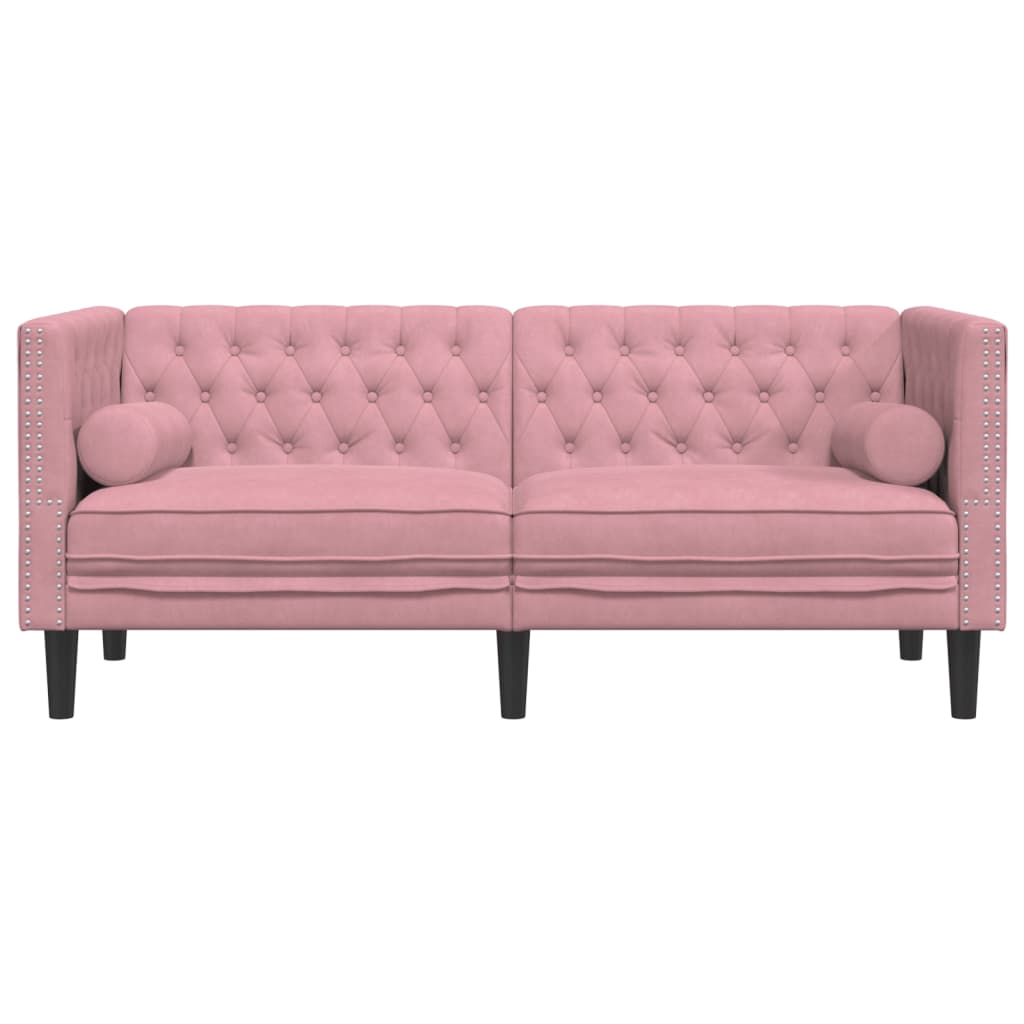 Chesterfield-Stijl En Bolsters Fluweel Roze Tweezitsbank