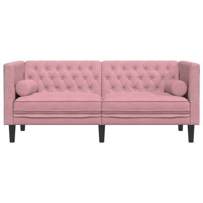 Chesterfield-Stijl En Bolsters Fluweel Roze Tweezitsbank