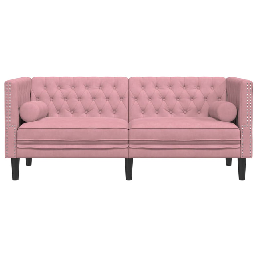 Chesterfield-Stijl En Bolsters Fluweel Roze Tweezitsbank