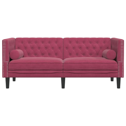 Tweezitsbank Chesterfield-stijl en bolsters fluweel wijnrood