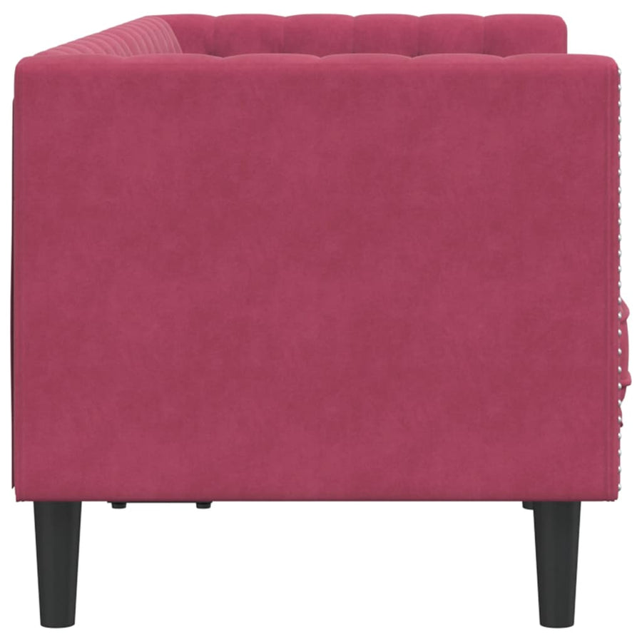 Tweezitsbank Chesterfield-stijl en bolsters fluweel wijnrood