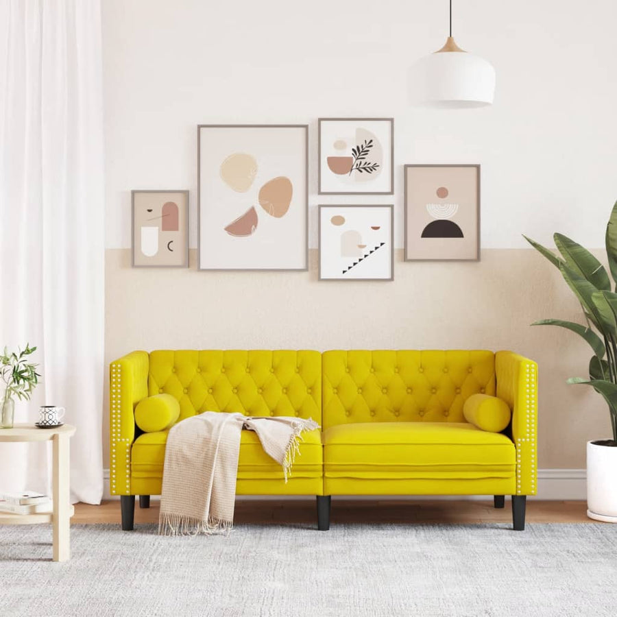 Chesterfield-Stijl En Bolsters Fluweel Geel Tweezitsbank