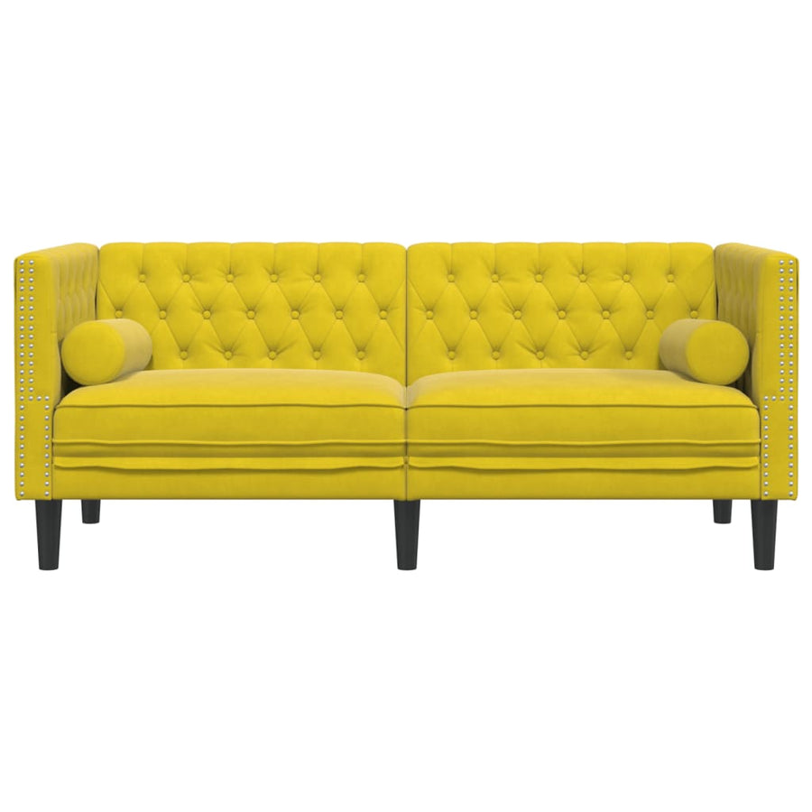 Chesterfield-Stijl En Bolsters Fluweel Geel Tweezitsbank