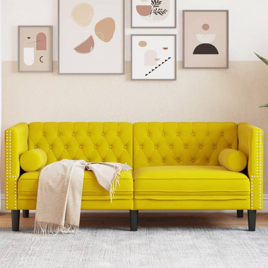 Chesterfield-Stijl En Bolsters Fluweel Geel Tweezitsbank