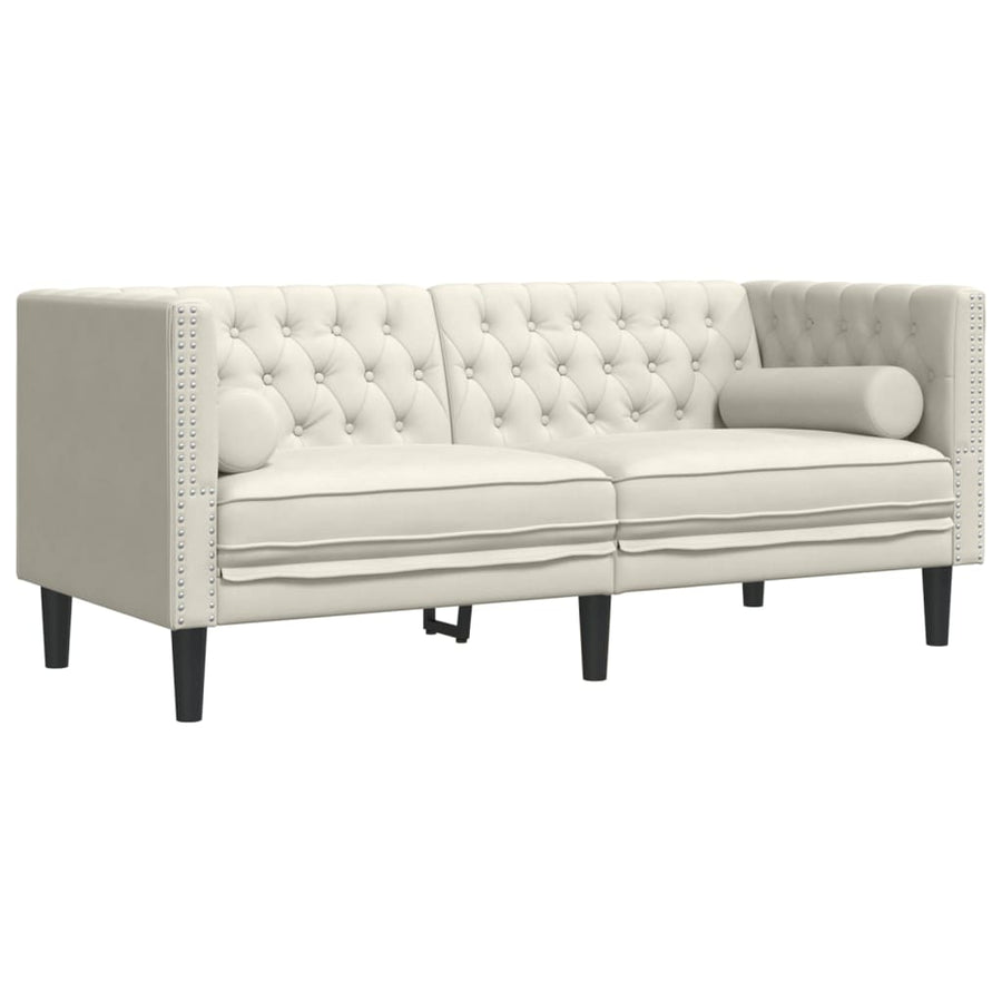 Chesterfield-Stijl En Bolsters Fluweel Kleur Crème Tweezitsbank