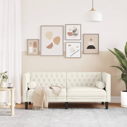 Chesterfield-Stijl En Bolsters Fluweel Kleur Crème Tweezitsbank