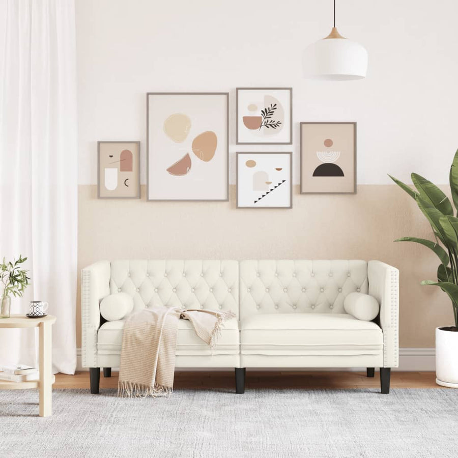 Chesterfield-Stijl En Bolsters Fluweel Kleur Crème Tweezitsbank