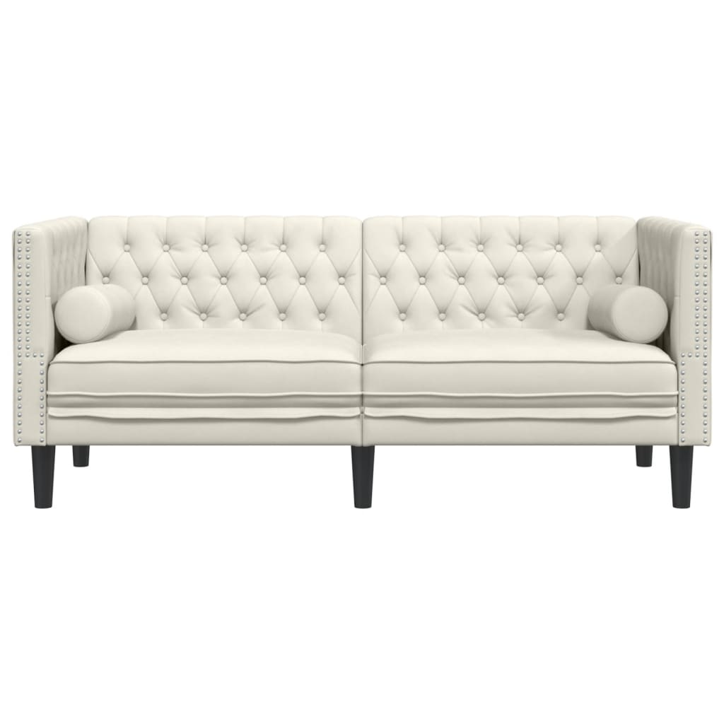 Chesterfield-Stijl En Bolsters Fluweel Kleur Crème Tweezitsbank