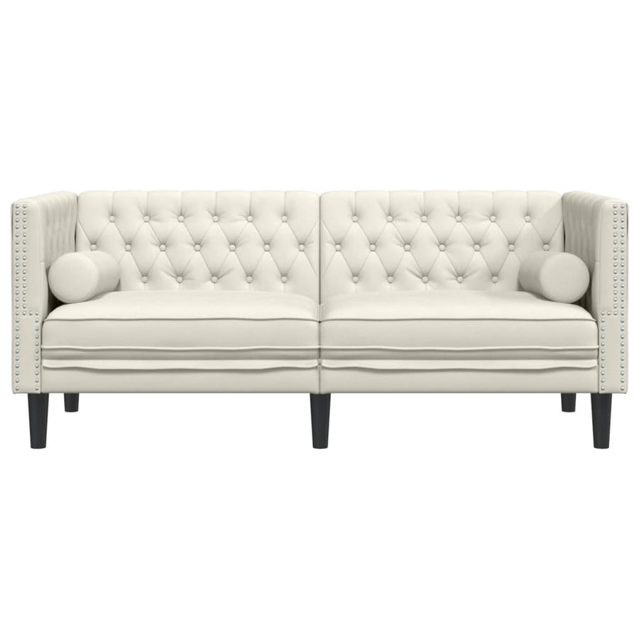 Chesterfield-Stijl En Bolsters Fluweel Kleur Crème Tweezitsbank