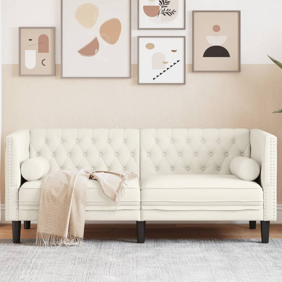 Chesterfield-Stijl En Bolsters Fluweel Kleur Crème Tweezitsbank
