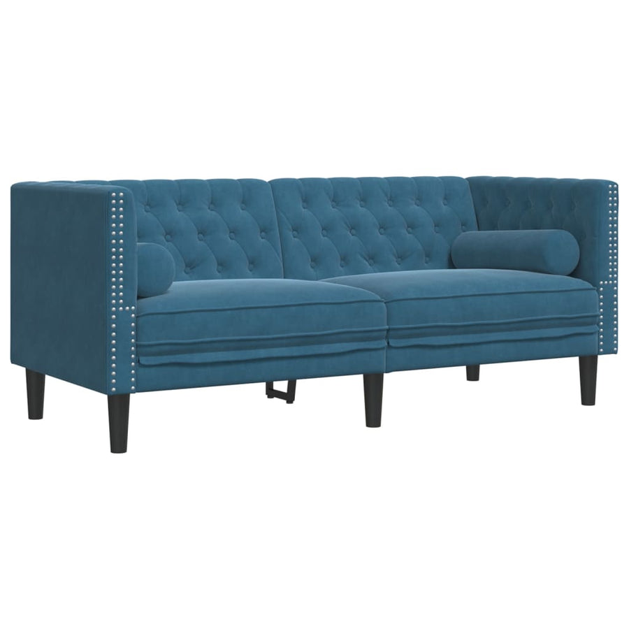 Chesterfield-Stijl En Bolsters Fluweel Blauw Tweezitsbank