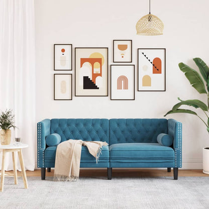 Chesterfield-Stijl En Bolsters Fluweel Blauw Tweezitsbank