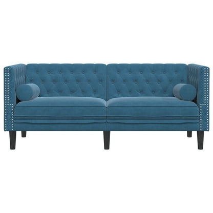 Chesterfield-Stijl En Bolsters Fluweel Blauw Tweezitsbank
