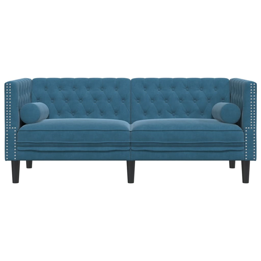 Chesterfield-Stijl En Bolsters Fluweel Blauw Tweezitsbank
