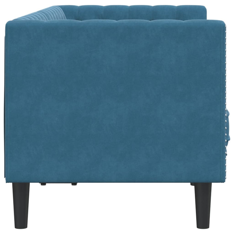 Chesterfield-Stijl En Bolsters Fluweel Blauw Tweezitsbank