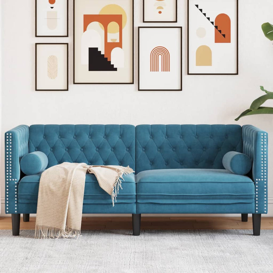 Chesterfield-Stijl En Bolsters Fluweel Blauw Tweezitsbank