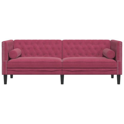 Driezitsbank Chesterfield-stijl met bolsters fluweel wijnrood