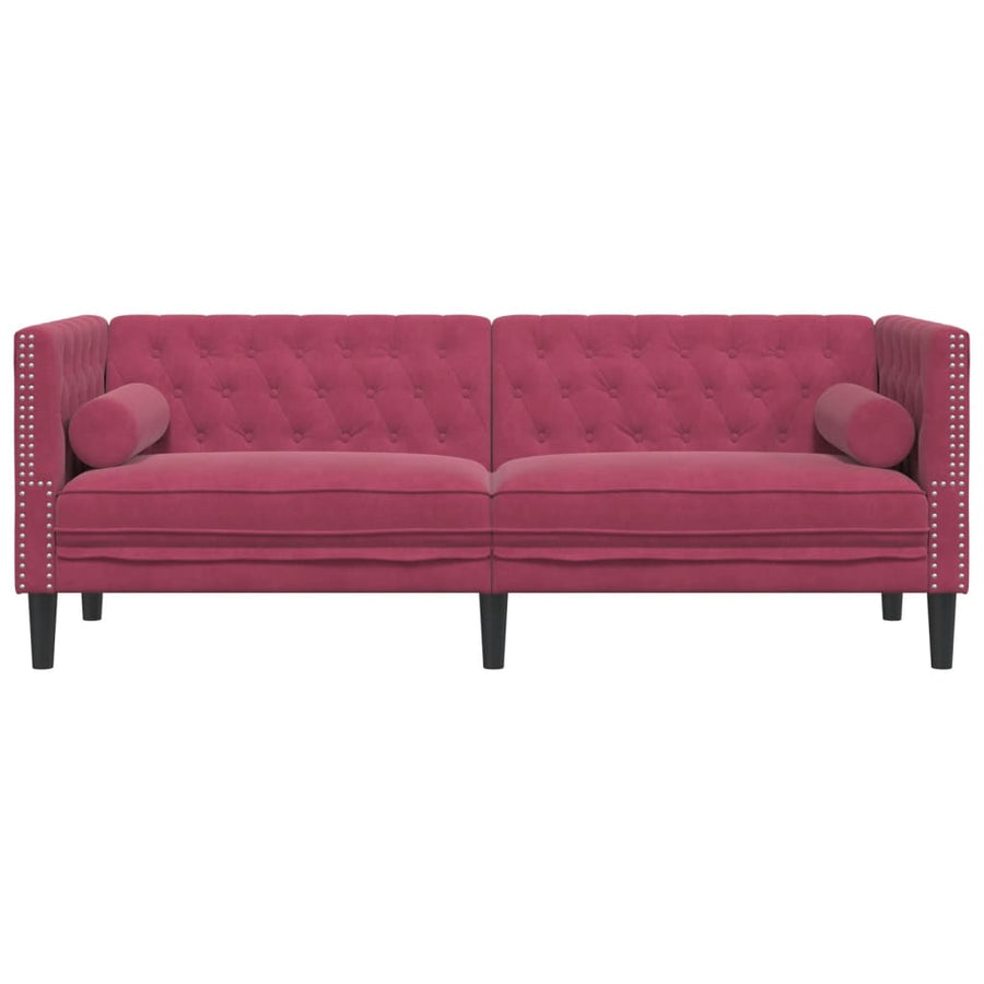 Driezitsbank Chesterfield-stijl met bolsters fluweel wijnrood