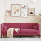 Three-seater Chesterfield-style sofa with bolsters velvet wine red