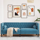 Three-seater Chesterfield-style sofa with bolsters velvet blue