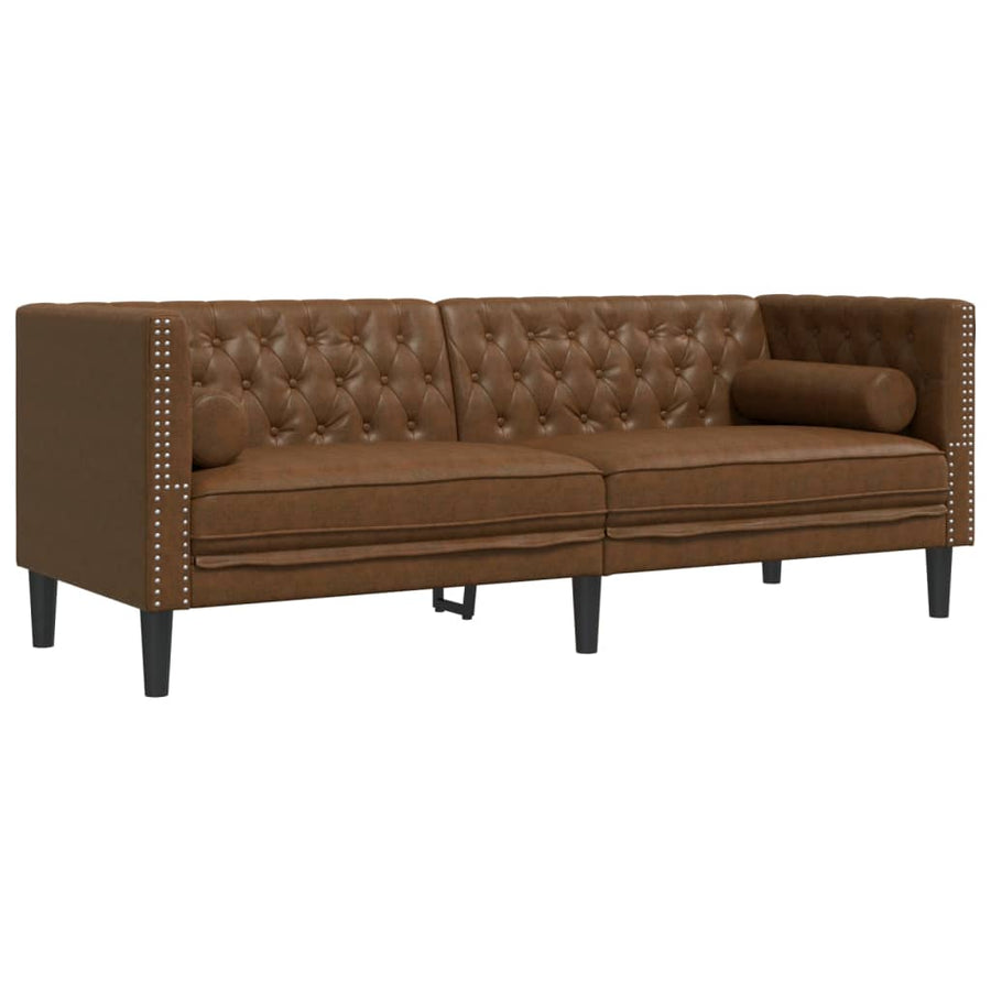 Driezitsbank Chesterfield-stijl met bolsters kunstsuède bruin