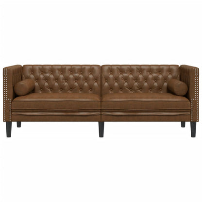 Driezitsbank Chesterfield-stijl met bolsters kunstsuède bruin
