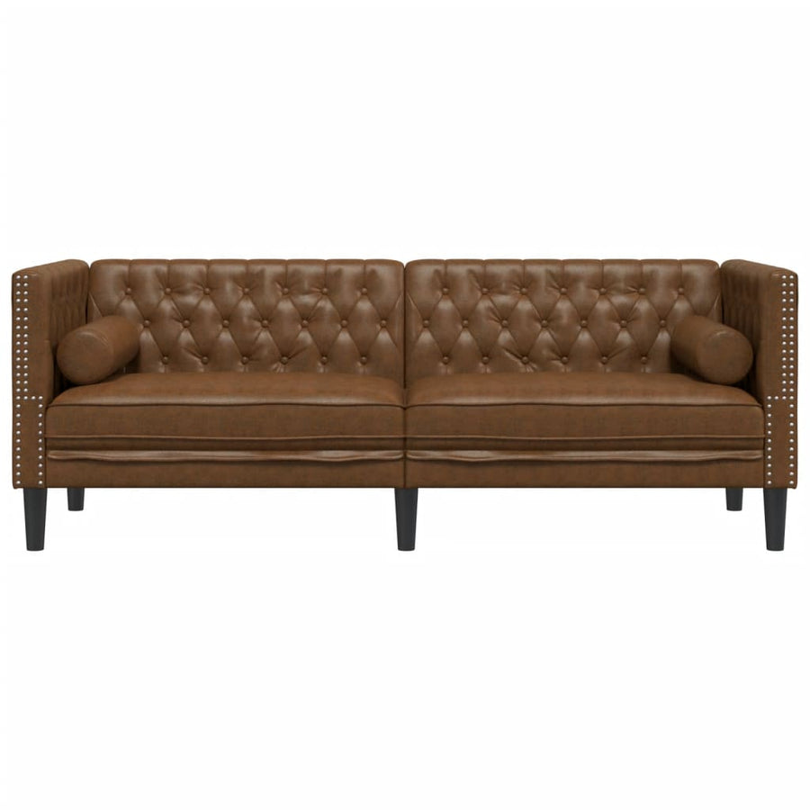 Driezitsbank Chesterfield-stijl met bolsters kunstsuède bruin
