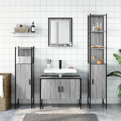 4-Delige Badkamermeubelset Bewerkt Hout Grijs Sonoma Eikenkleur