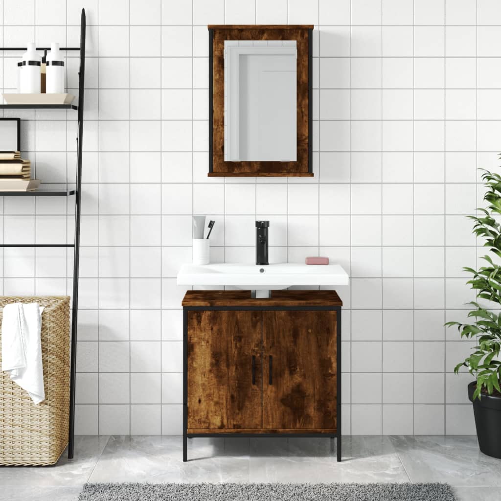 2-Delige Badkamermeubelset Bewerkt Hout Gerookt Eikenkleurig