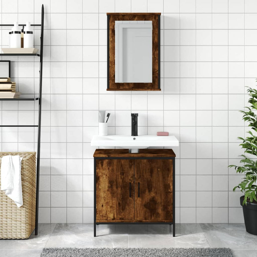 2-Delige Badkamermeubelset Bewerkt Hout Gerookt Eikenkleurig